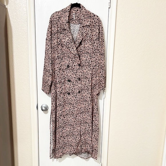 [Free People] Daria Maxi Shirt Dress Duster Jacket Small Animal Print Boho Retro - Picture 2 of 13